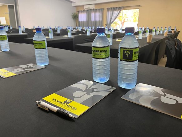 Conference table setup close-up